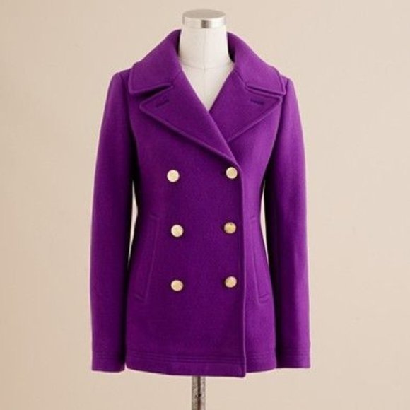 J. Crew Classic Double-Breasted Peacoat 0 Wool Blend Violet Purple